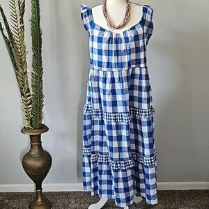 J. Crew Factory Blue and White Check and Gingham Sun Dress NWT